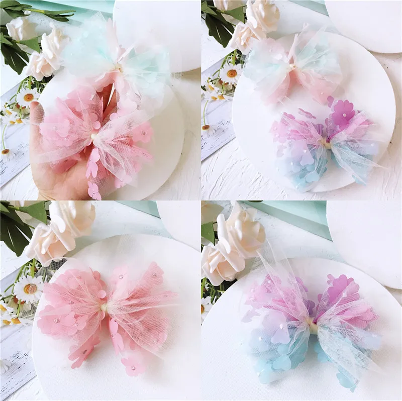 Gorgeous Gradient Five-Petal Flower Mesh Butterfly Bow for Kids Hair Accessory hair clips for girls