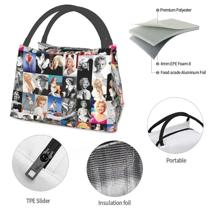 Marilyns Monroe Collage American Model And Singer Insulated Lunch Bags School Office Waterproof Cooler Thermal Bento Box Women