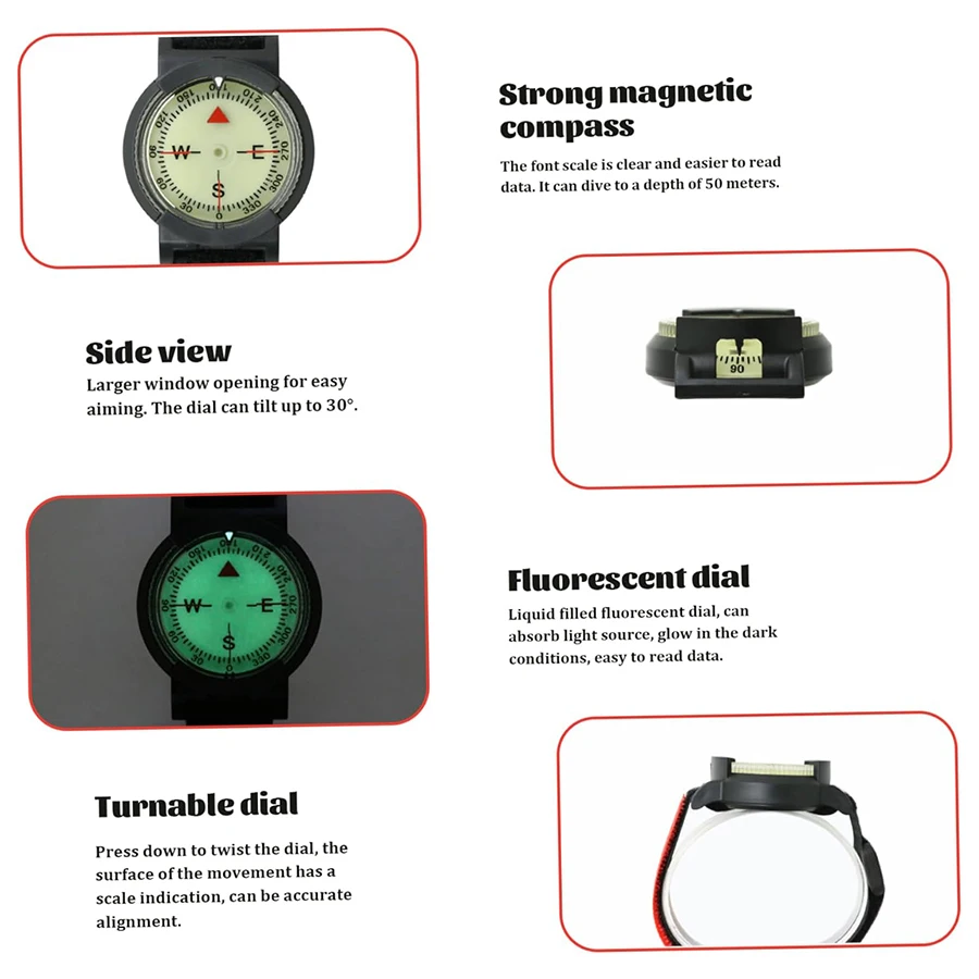 Professional Diving Compass Watch - Waterproof High Precision with Night Light, for Scuba Diving, Camping, Hiking & Outdoor Adve
