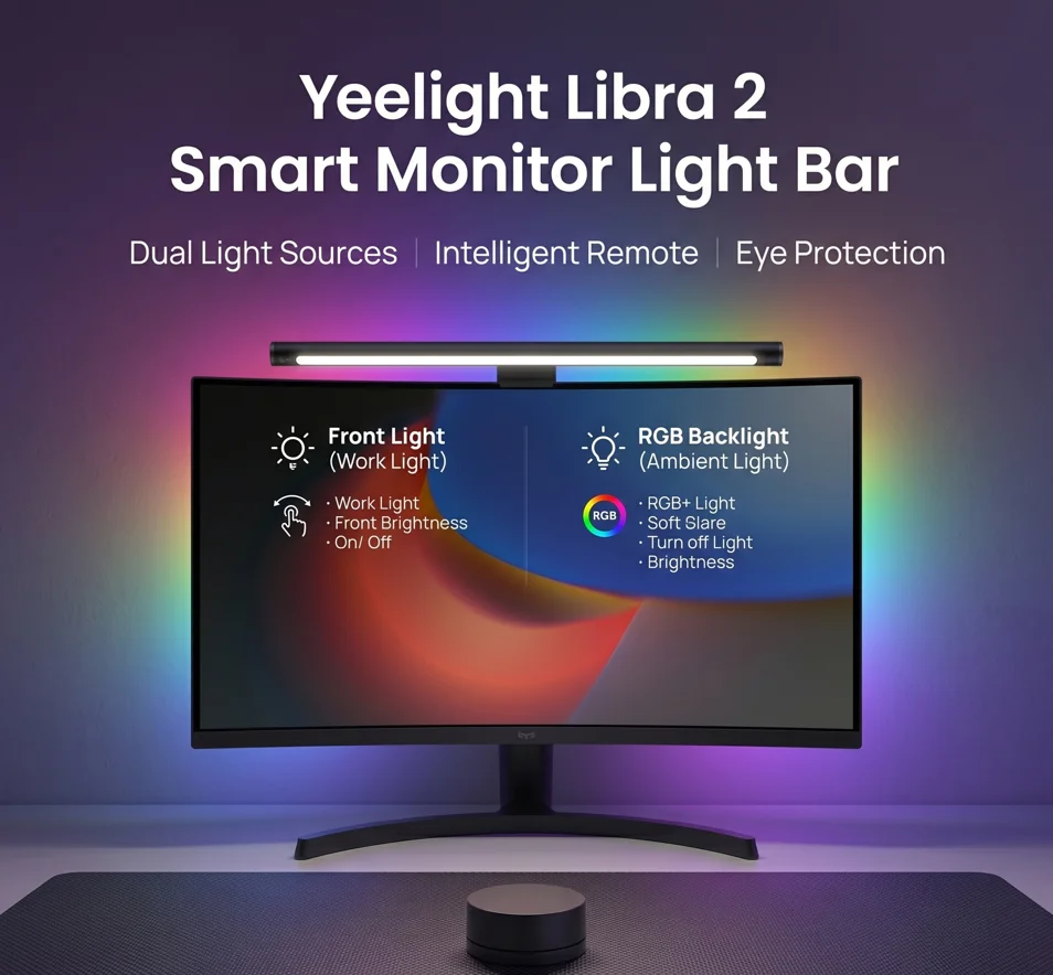 Yeelight Libra 2 Monitor Light Bar LED RGB Backlight Dimmable Music Sync USB Type-C Remote App Voice Control Eye Care Gaming Off