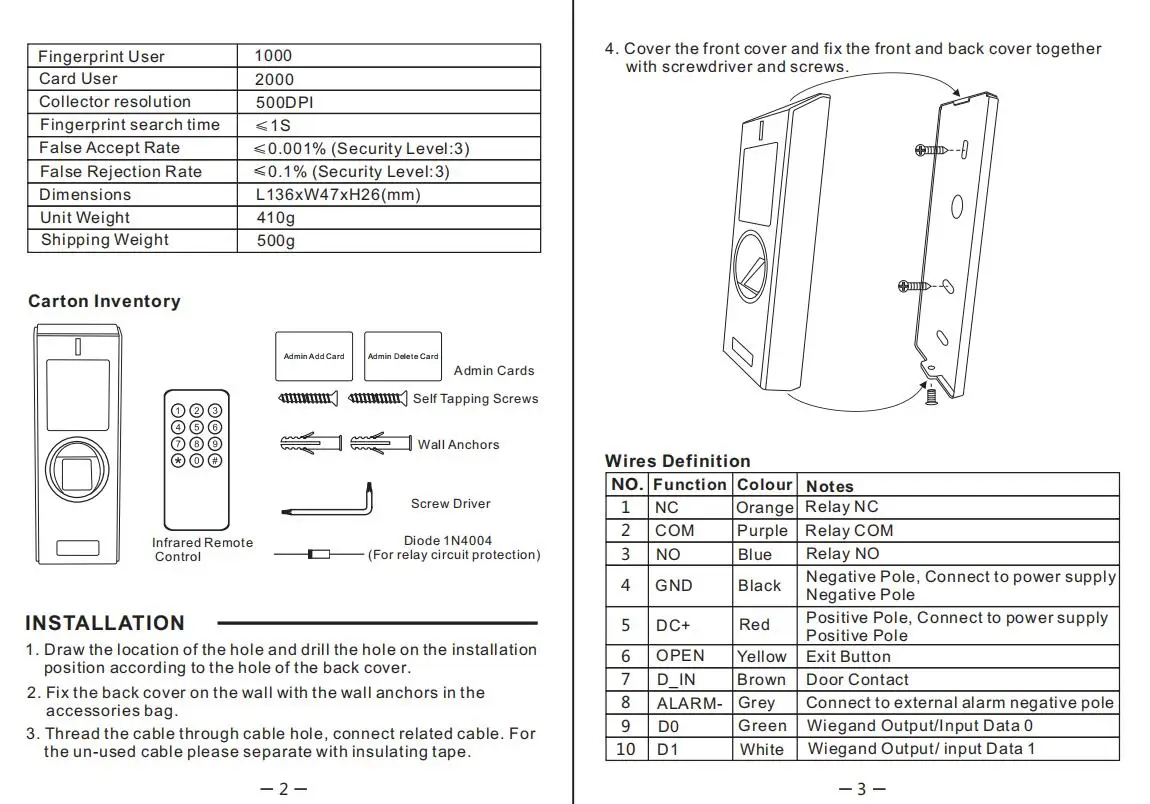 IP65 Waterproof RFID 125khz Biometrics Fingerprint Access Controler 2000 card User 1000 Finger Door Access Control Reader Opener