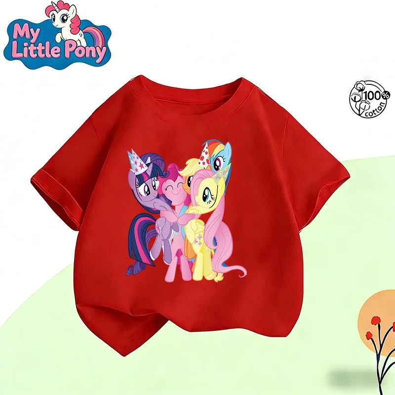 

Футболка My Little Pony 2025-26, летняя, с аниме-принтом, 100% хлопок, бренд Hasbro, для детей и унисекс, повседневная, свободная, дышащая