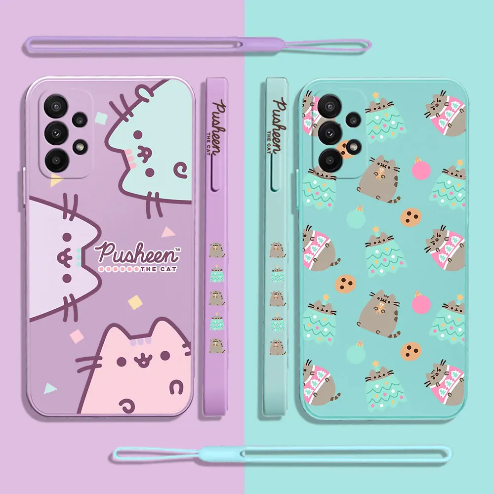 Cute Cartoon Cat Case For Samsung A54 A34 A73 A53 A33 A23 A14 A13 A03 A04 A04S A72 A52 A52S A32 A22 A12 A71 A51 4G 5G P-Pusheens