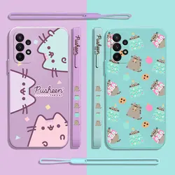 Cute Cartoon Cat Case For Samsung A54 A34 A73 A53 A33 A23 A14 A13 A03 A04 A04S A72 A52 A52S A32 A22 A12 A71 A51 4G 5G P-Pusheens