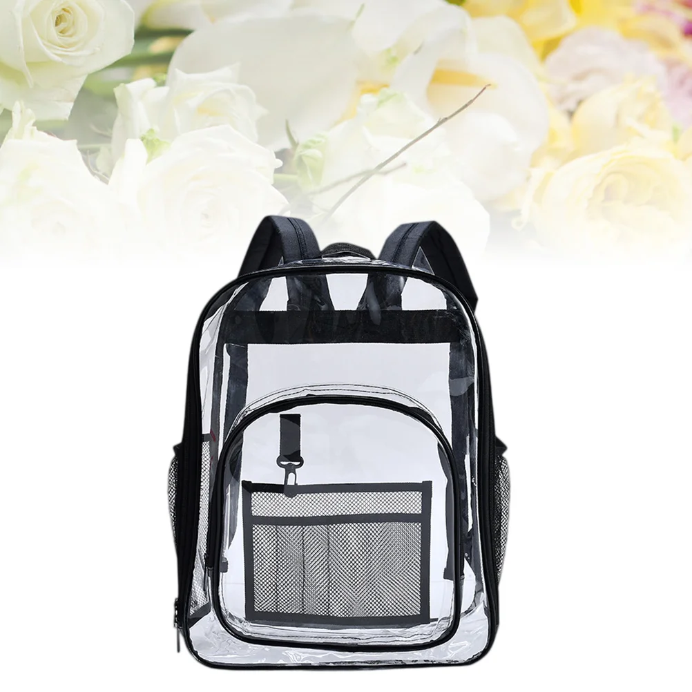 PVC Transparent Backpack Black Simple See Through School Bookbag Travel Makeup Organizer Durable Eco-Friendly Large Capacity
