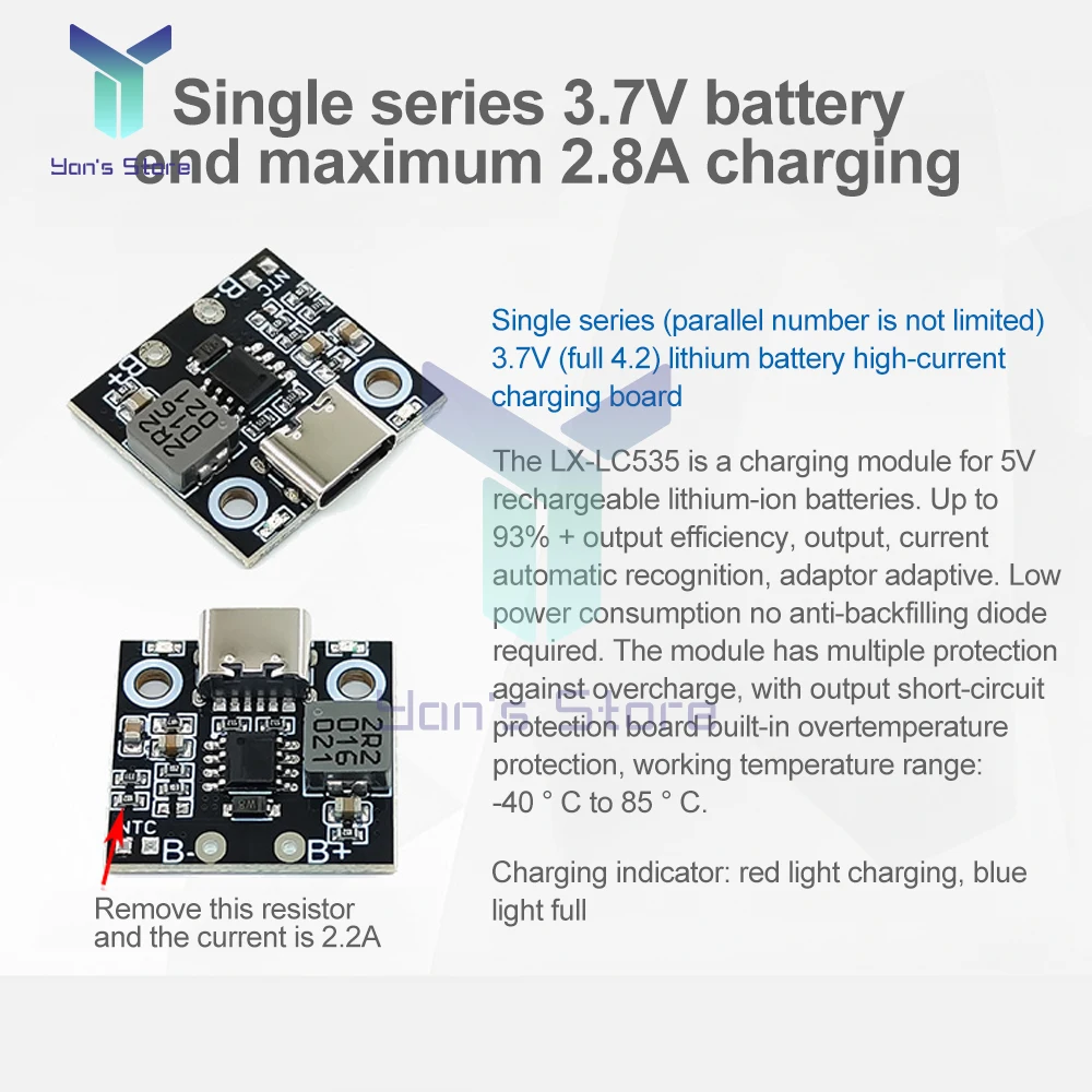 5Pcs 1S 5V 2.8A/3.6A Lithium Battery Charger Module With Charging Indicator Light With Multiple Protection DIY Charging Board