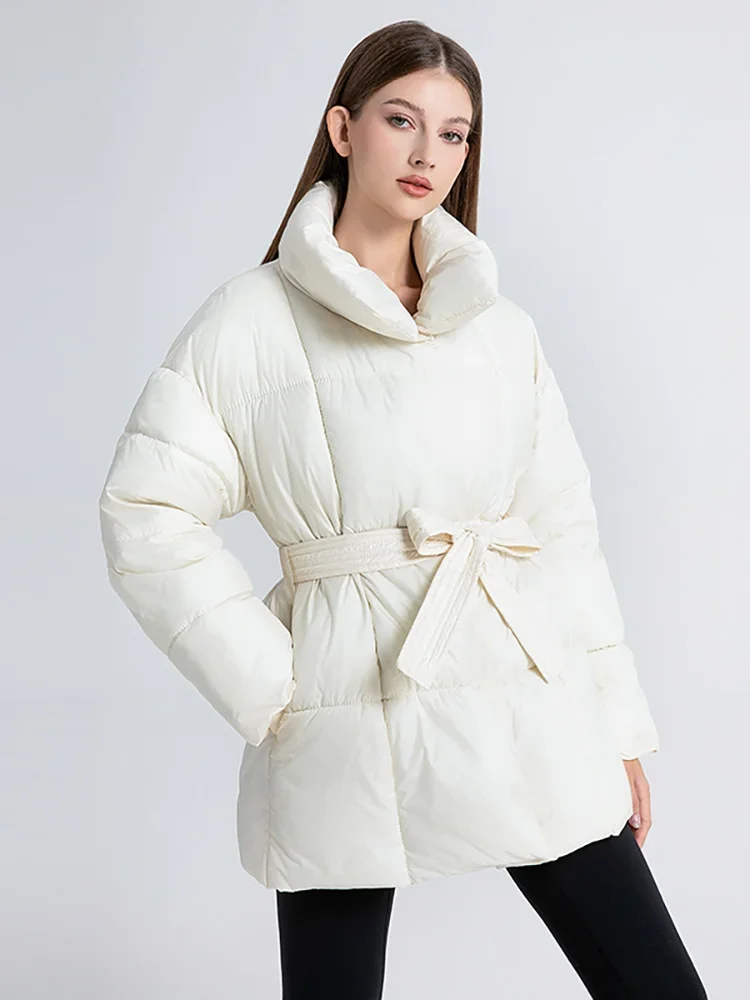 Vielleicht 2024 nuovo piumino coreano inverno abbigliamento donna colletto alla coreana cappotto imbottito in cotone invernale con cintura