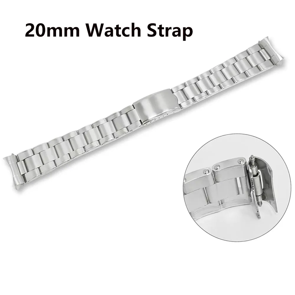 Stainless Steel Full Sand Strap 20mm, Folding Buckle Rivet Watchband Replacement Bracelet, Men 20mm Watch Straps Accessories