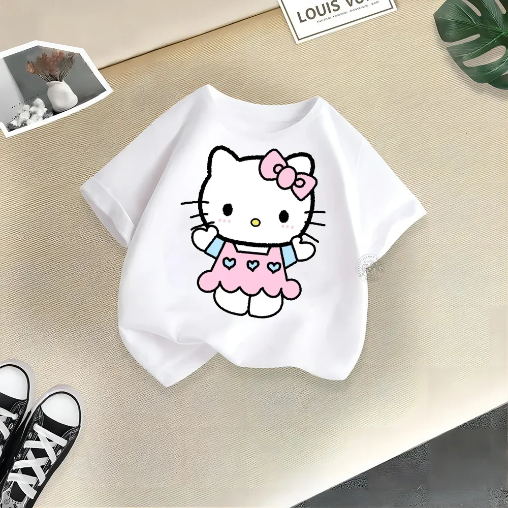 Sanrio Cute Hello Kitty Cartoon Simple Printed Doll Cotton T-shirt Playful Boy Girl Crew Neck Blazer Cotton T-shirt Top