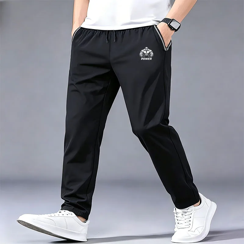 

Men Power Muscle Print Jogger Pants Elastic Drawstring Waist Quick Dry Lightweight Sports Trousers Gym Fitness Running Sweat Pan