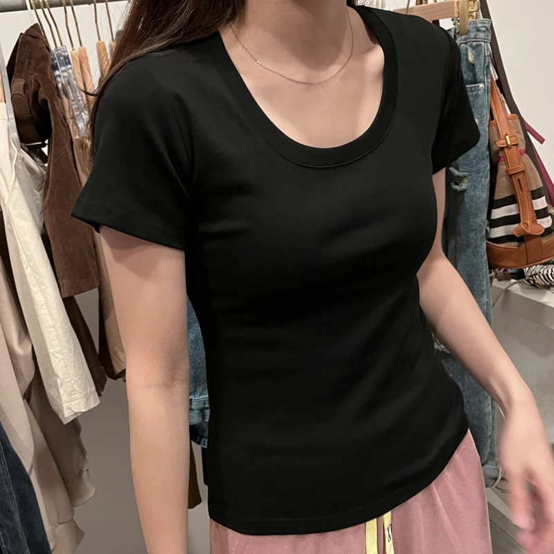 

MOYISU Basic Cotton T Shirt Women 2023 Summer New Short Sleeve Solid Tees Casual Loose Tshirt O-Neck Female Y2k Top