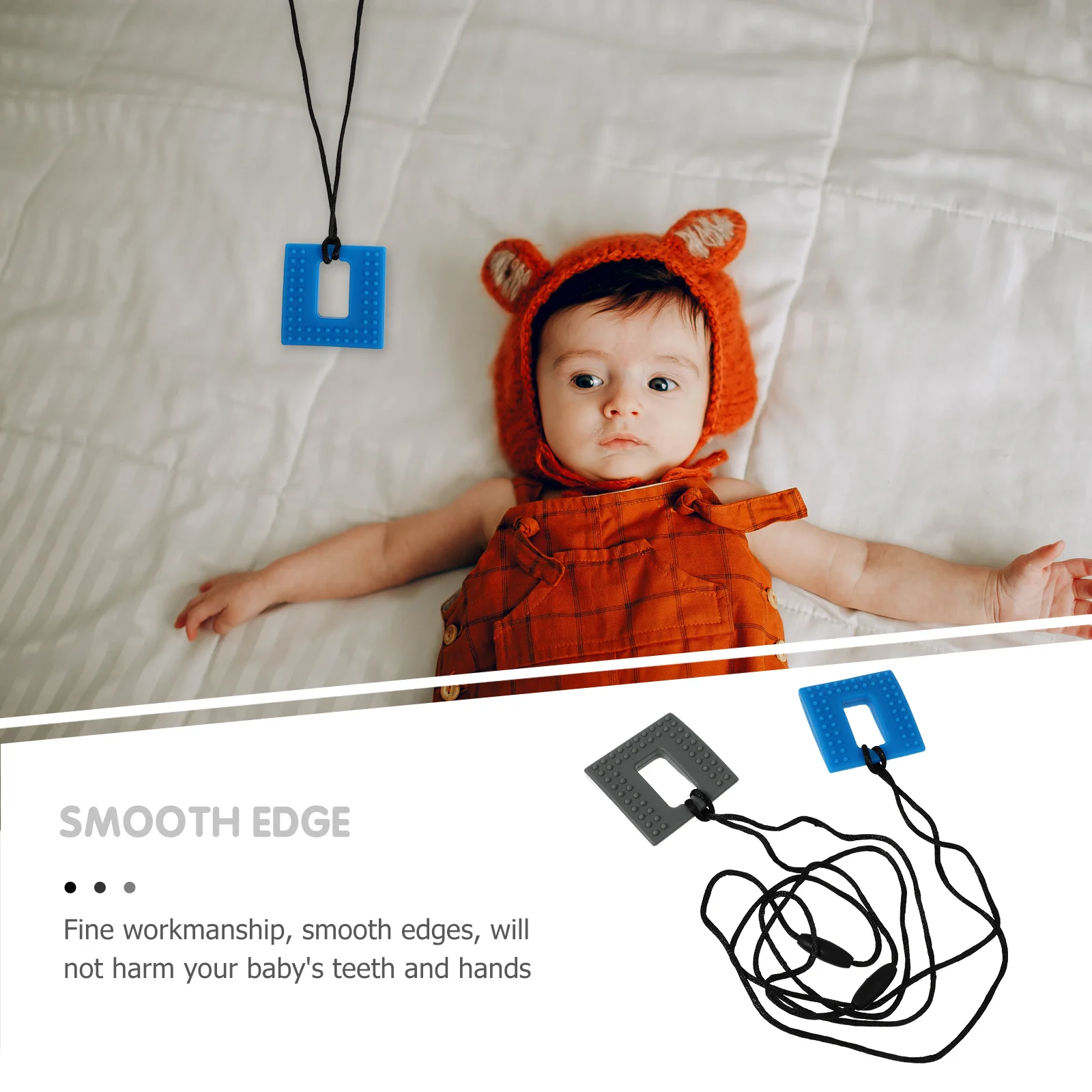 

2 шт. квадратный сенсорный жевательный кулон детский молярный прорезыватель безопасный силиконовый детский ожерелье для прорезывания зубов самоуспокаивающийся инструмент жевательный кулон