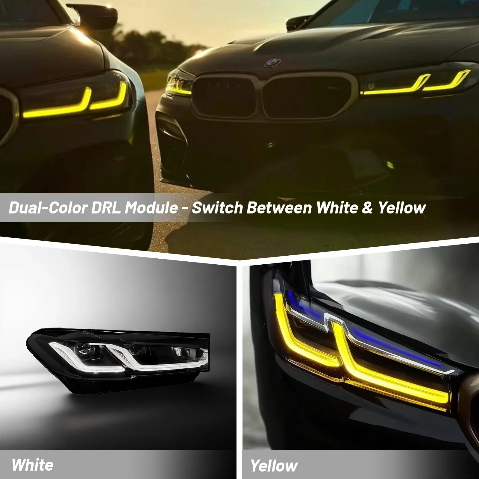 For BMW 5 Series M5 6GT 2021-2023 G30 G31 G32 F90 525 530 540 Dual-Color DRL Module Yellow White LED Panel Daytime Running Light