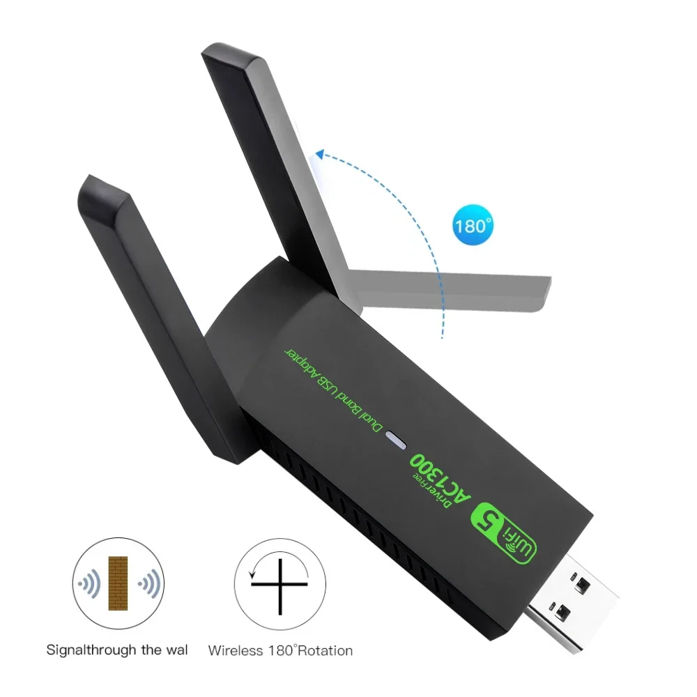 Scheda di rete USB Dual Band 2.4G/5GHz Adattatore WiFi USB 3.0 Ricevitore wireless ad alta velocità 1300Mbps per accessori per PC portatili