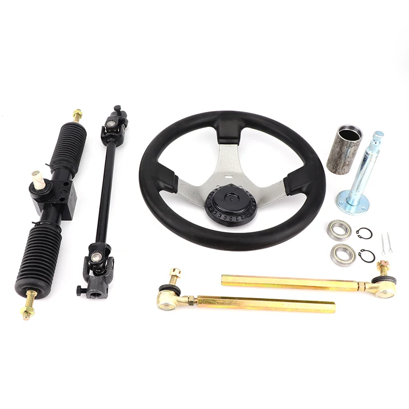 300mm Steering Kit 425mm Full Steel Gear Rack Pinion 380mm U-Joint Tie Rod Steering Knuckle Assembly for Go Kart ATV Quad bike