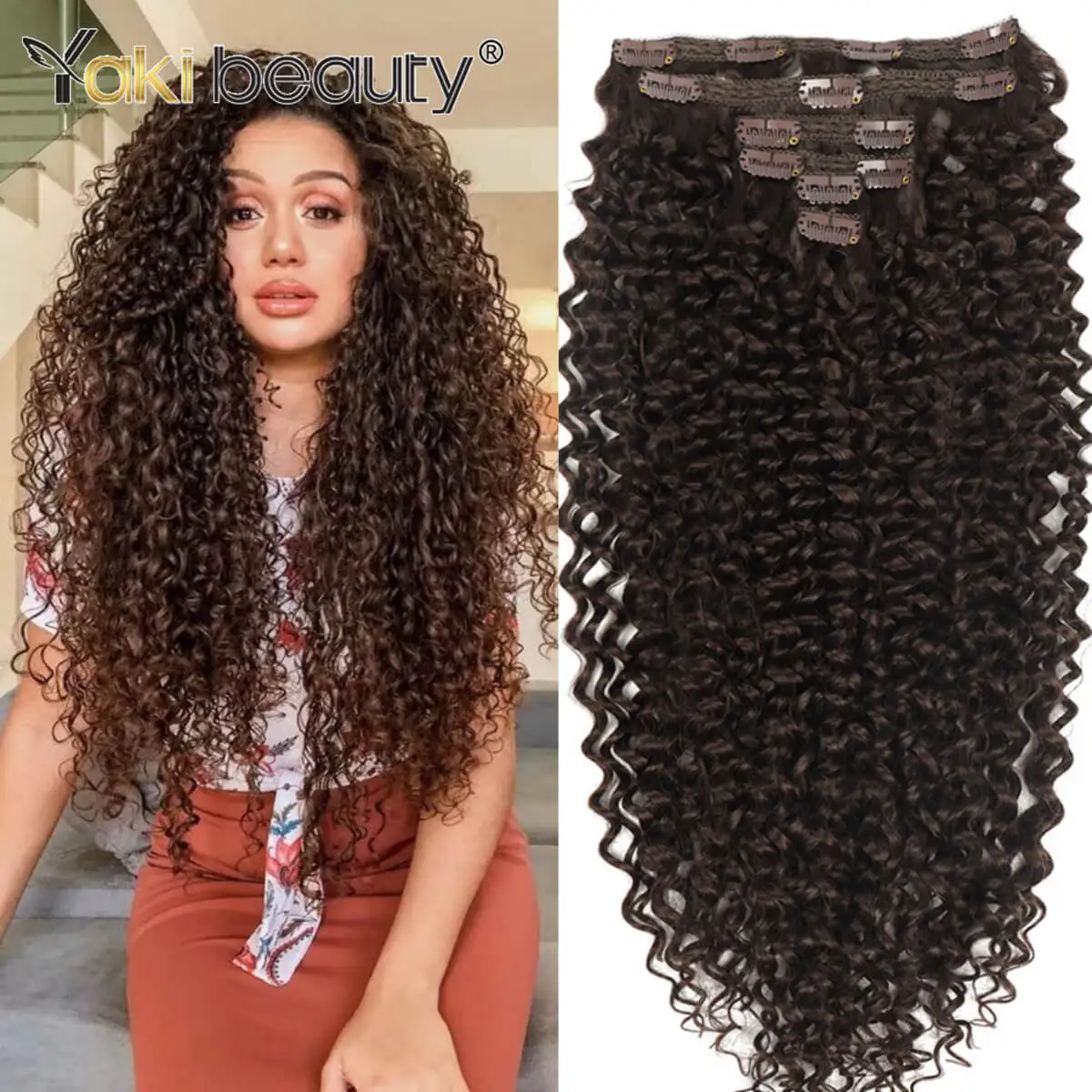 

26-дюймовые синтетические вьющиеся волосы Джерри с двойным утком на клипсе на всю голову, 6 шт./компл., шиньон из органического ледяного шелка, черный/коричневый, 160 г