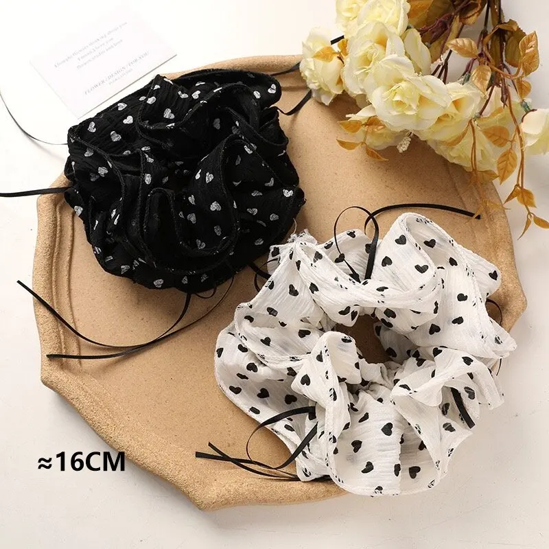 Vintage Dotted Black Scrunchie for Headwear Decoration Accessory 2pcs Large Headband Jewelry Making Ornaments