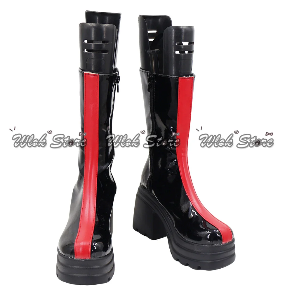 Halloween Cosplay Shoes Black-red Patent Leather Boots Women Girls Christmas Carnival Party Role Play Platform Shoes