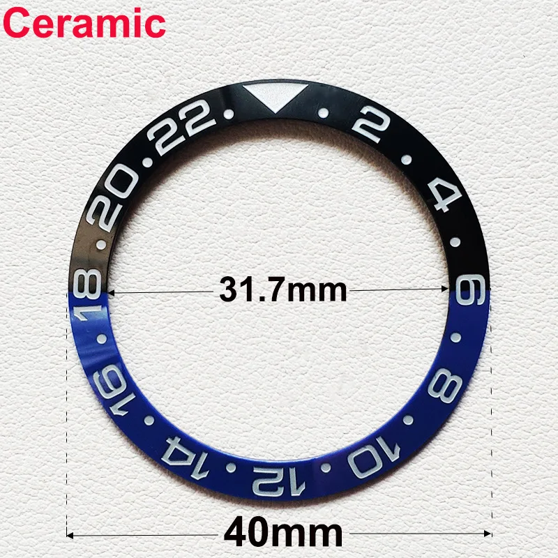 40mm * 31.7mm Ceramic Watch Tilt Bezel Insert Fit 42mm to 44mm Diving GMT Yacht Sea Dweller Watch Cases Watch Ring Accessories