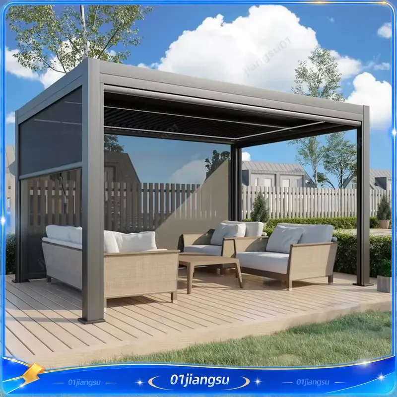 Modern Automatic Bioclimatic Aluminum Pergola with Opening Louvered Roof Outdoor Patio Balcony Arches Powder Coated Garden