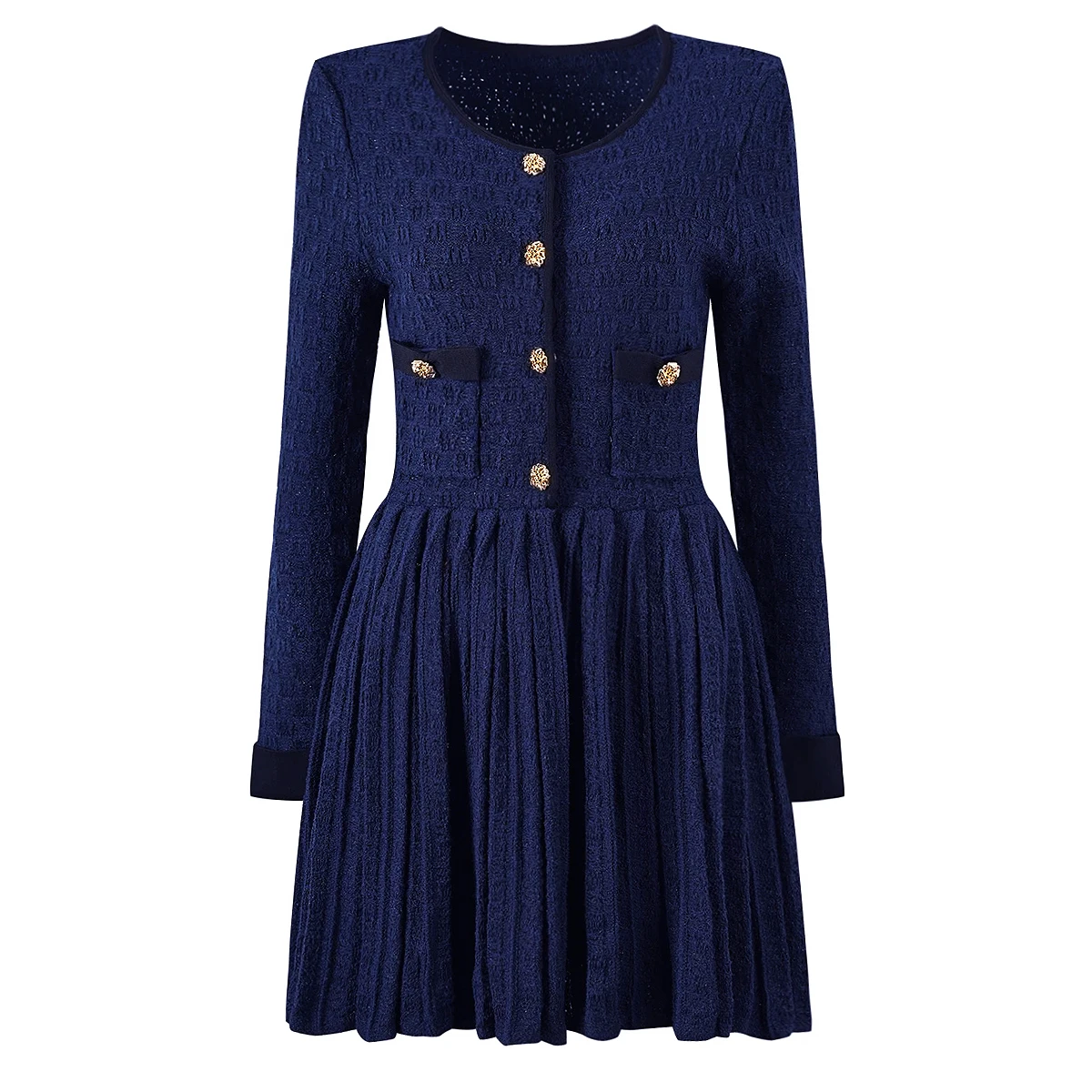 

Spring And Autumn New Fashionable High Quality Temperament Commuter Knitted Women's Long Sleeve Round Neck Slimming A-Line Dress