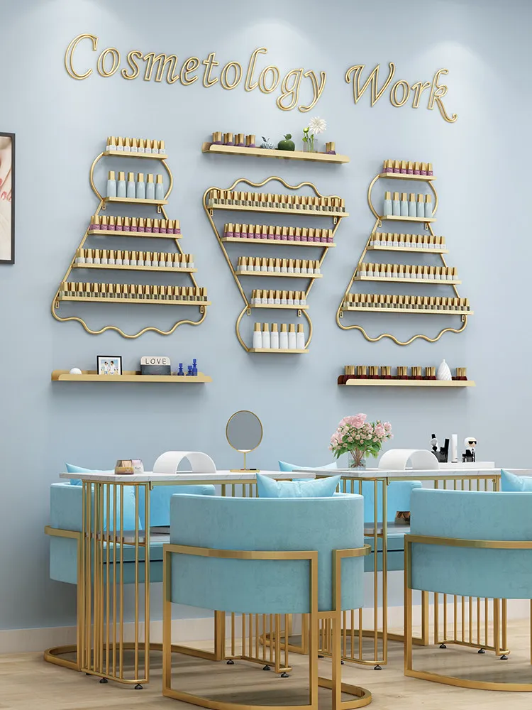 nail salon storage ins rack, wall-mounted nail polish organizer, badminton-shaped nail polish display rack, wall-mounted