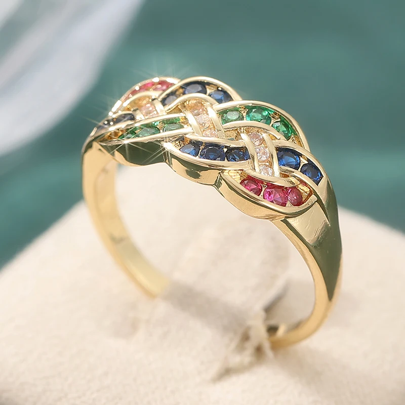 Ästhetischer Eingelegter Mehrfarbiger Weißer CZ Damenring Trendiger Goldfarbener Geometrischer Alltags- und Partyschmuck Jubiläumsgeschenk – Detail 4