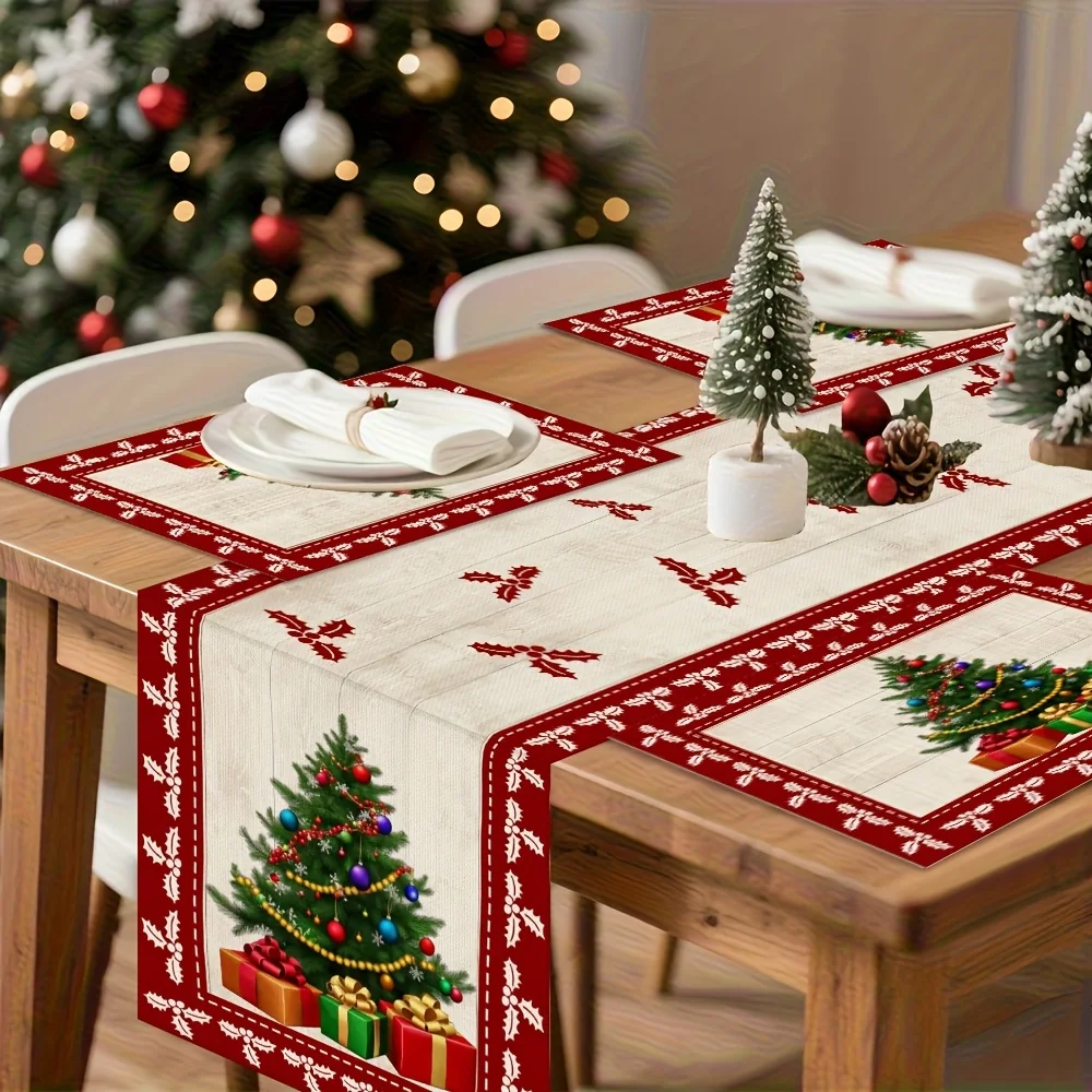 JIT Weihnachtsbaum-Geschenk, bedruckter Tischläufer, 2D-Flachdruck, festliche Heimdekoration, Weihnachts-Esstisch-Dekoration, klassisch, charmant