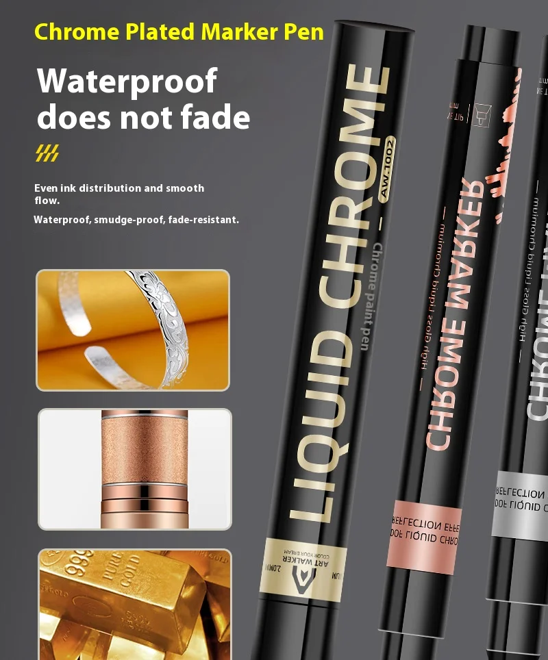 3 Farben Spiegelchrom-Markerstifte Gold Silber Kupfer 0,7 mm/1 mm/2 mm weiche Spitze zum Malen, für DIY, Graffiti, Modellbau, zum Ausmalen von Steinen und Glas – Detail 6