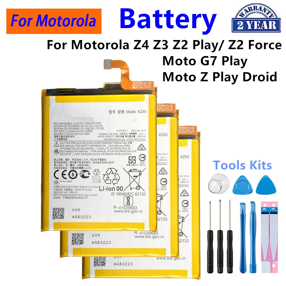 KZ40 JS40 JE40 HD40 HZ40 GL40 Battery For Motorola Moto Z4 XT1980-3 Z3 Z2 Play Moto Z2 Force Moto G7 Play Moto Z Play Droid