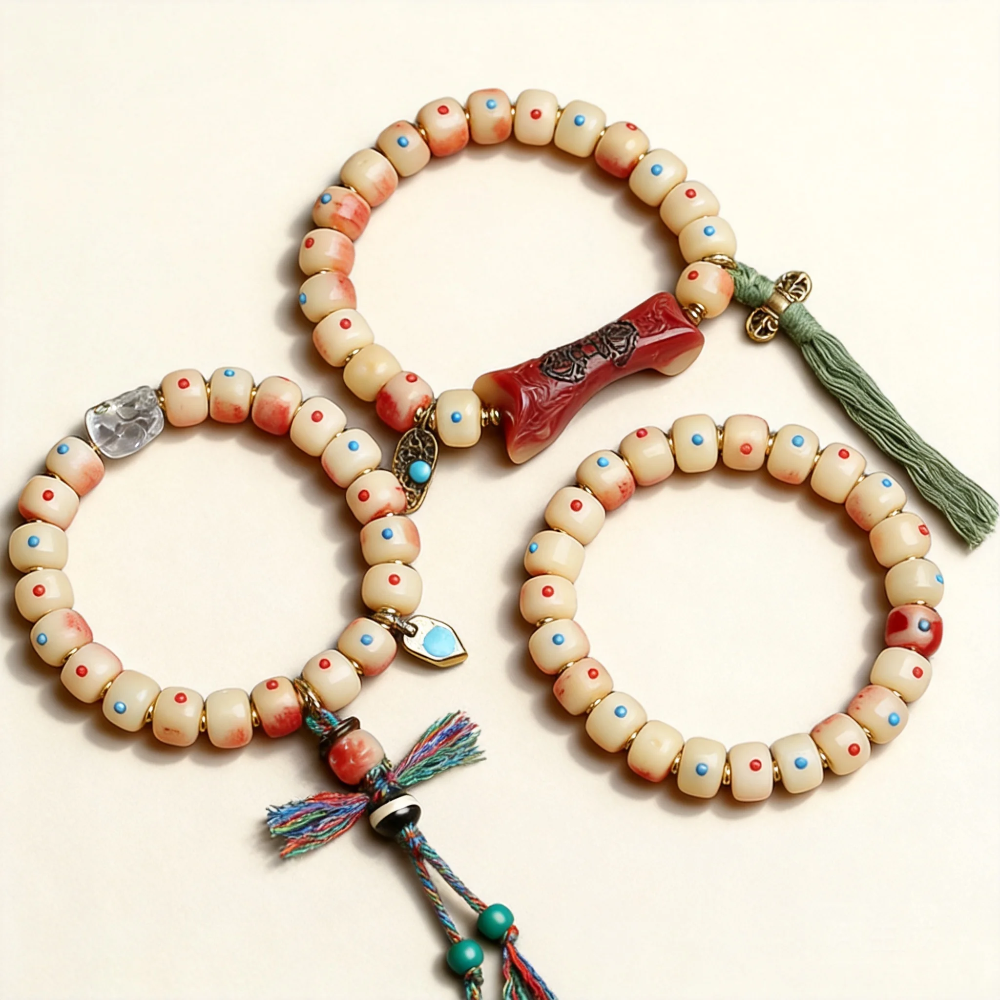 Tibetan Style Natural Camel Bone Barrel Beads Bracelet Handmade Lucky Blessing Fortune Chinese Style Unisex Retro Wenwan Jewelry
