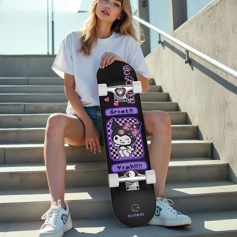 

Anime Sanrio Kuromi Double Kick Skateboard High Appearance Level Beginner Skateboard for Girls Outdoor Street Sports Kawaii Cute