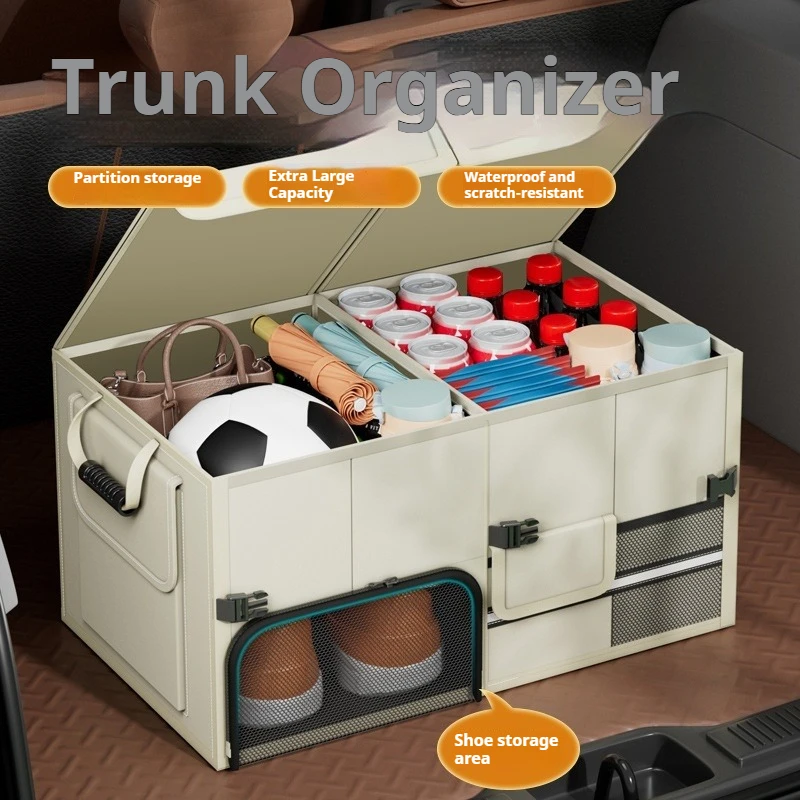 

Foldable Trunk Storage Box Waterproof Oxford Cloth 60L Large-Capacity Car Organizer for Camping/Fishing Easy to Carry