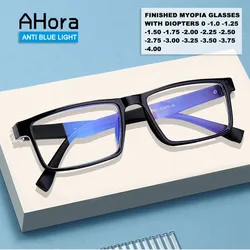 Ahora Men Square Finished Myopia Glasses Spectacles Frame WIth Diopters 0 -1.0 1.25 1.5 1.75 2.0 2.25 2.5 2.75 3.0 3.25 3.5 3.75
