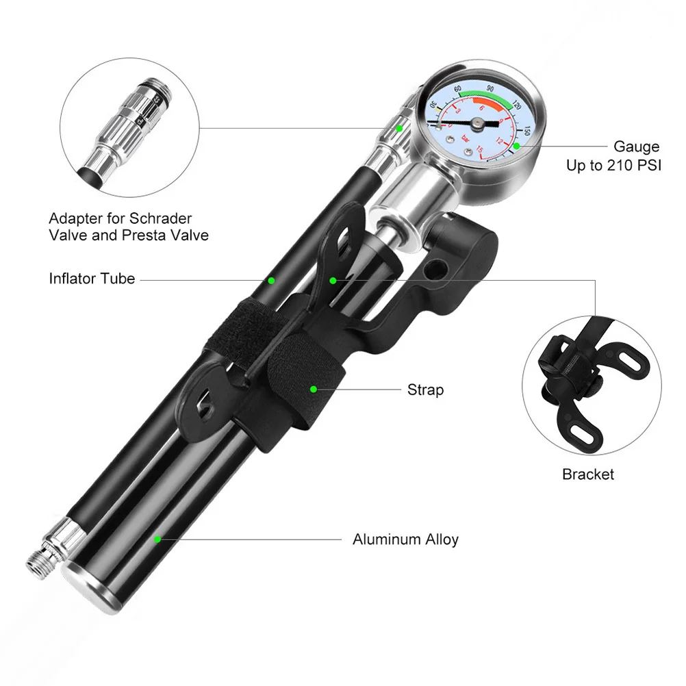 

Portable High Pressure Bike Pump Iron Barrel Rubber Handle Easy Engage Tire Inflator Accurate 2-3 Psi Control Mini