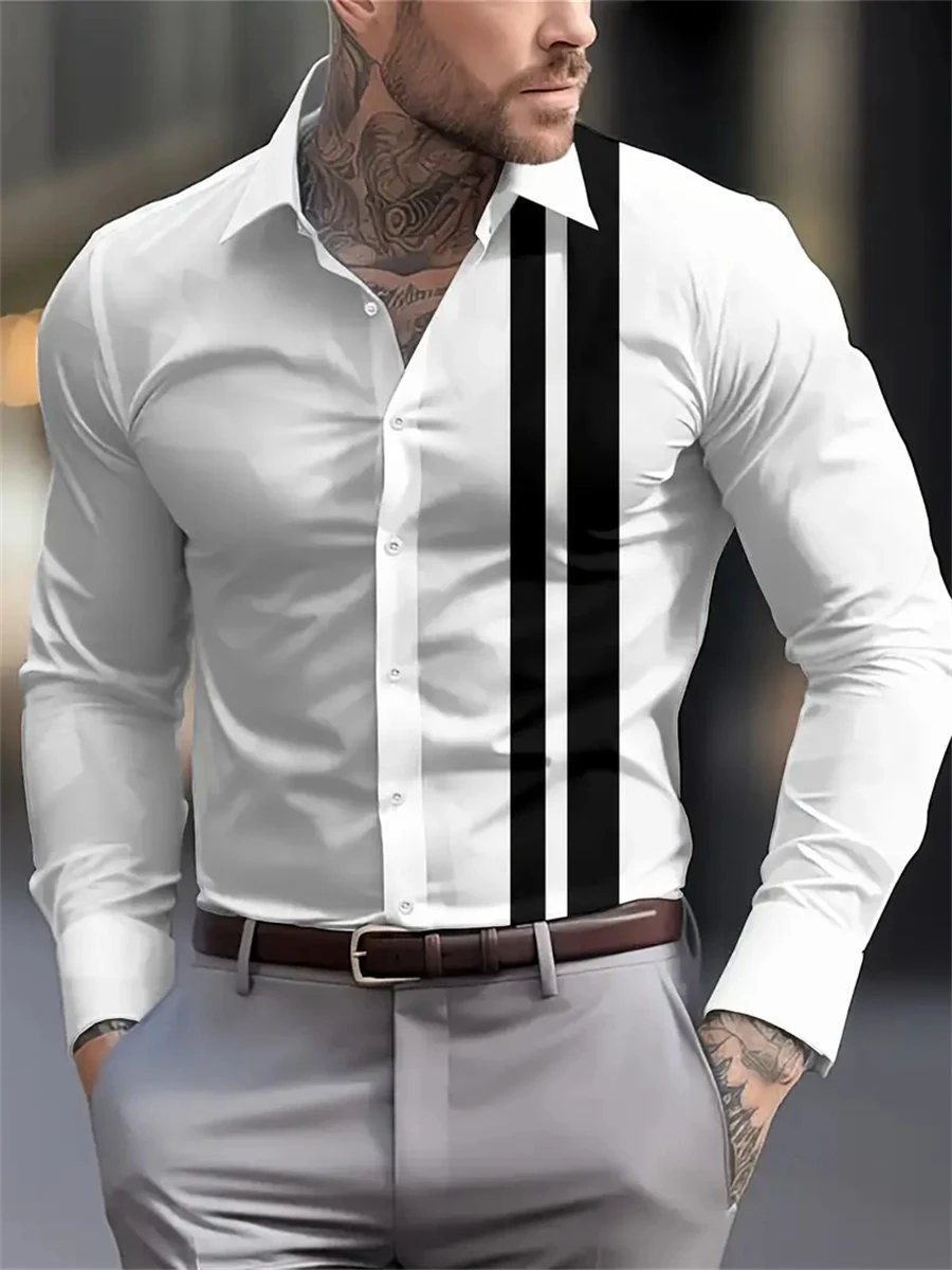 

Elegant men's printed long-sleeved shirt suitable for spring and autumn fashionable handsome high-quality lapel men's tops