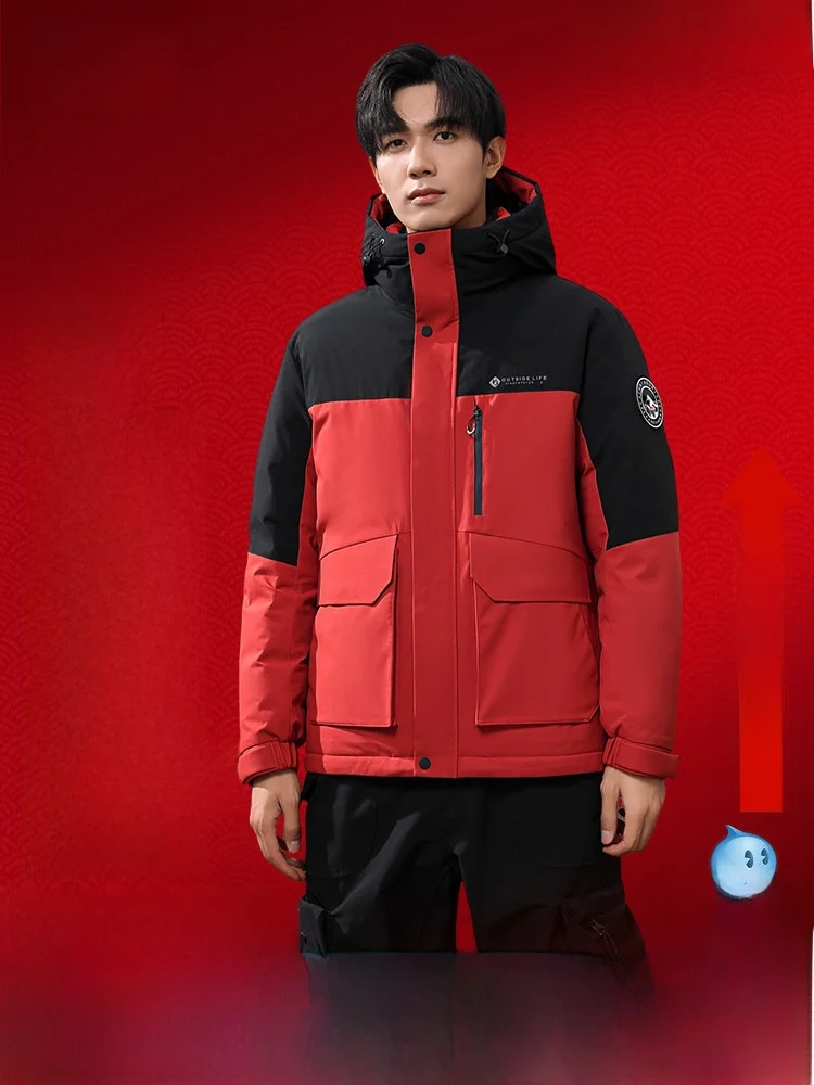 

Мужская утепленная куртка Snow Flng Spring 2026 с капюшоном, модная, с цветными вставками, повседневная, молодежная, теплая, трендовая верхняя одежда