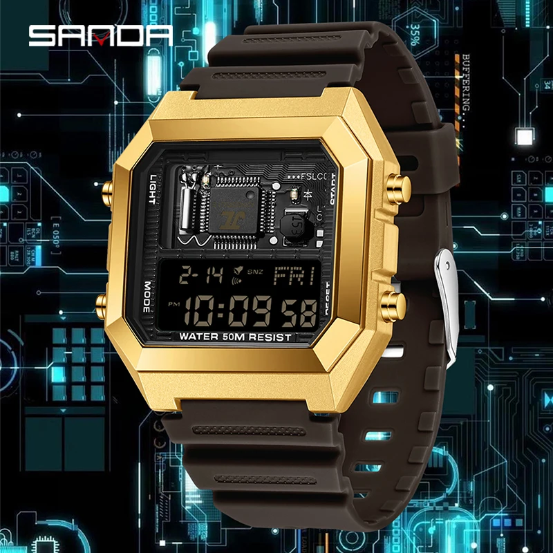 SANDA2025 Fashion Students Electronic Watch Square Multifunction Waterproof proof Calendar Luminous Outdoor Sports 6216 Watches