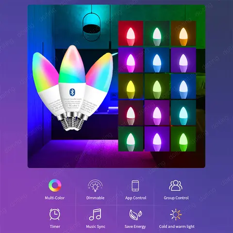 E14 Bluetooth Wifi Tuya Smart LED-kronlampa RGB Färgbytande Lampor Smart Life App Dimbar Alexa Google Home Röst 10 best sales Tuya Smart-lampa - №3