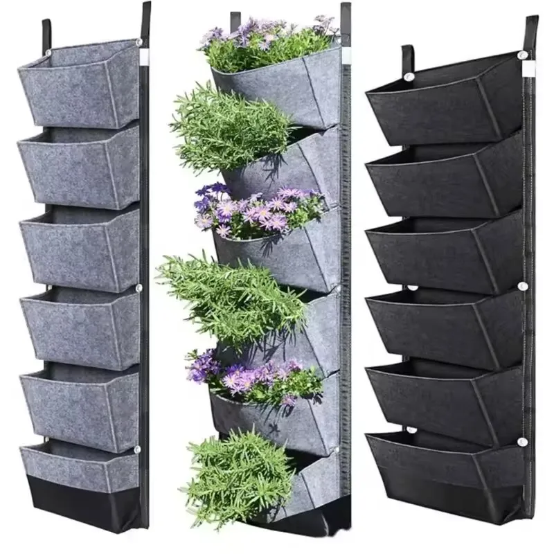 7-Pocket Vertical Growing Planting Bag Felt Wall Hanging Flower Vegetable Growing Container Outdoor Indoor Garden Planter