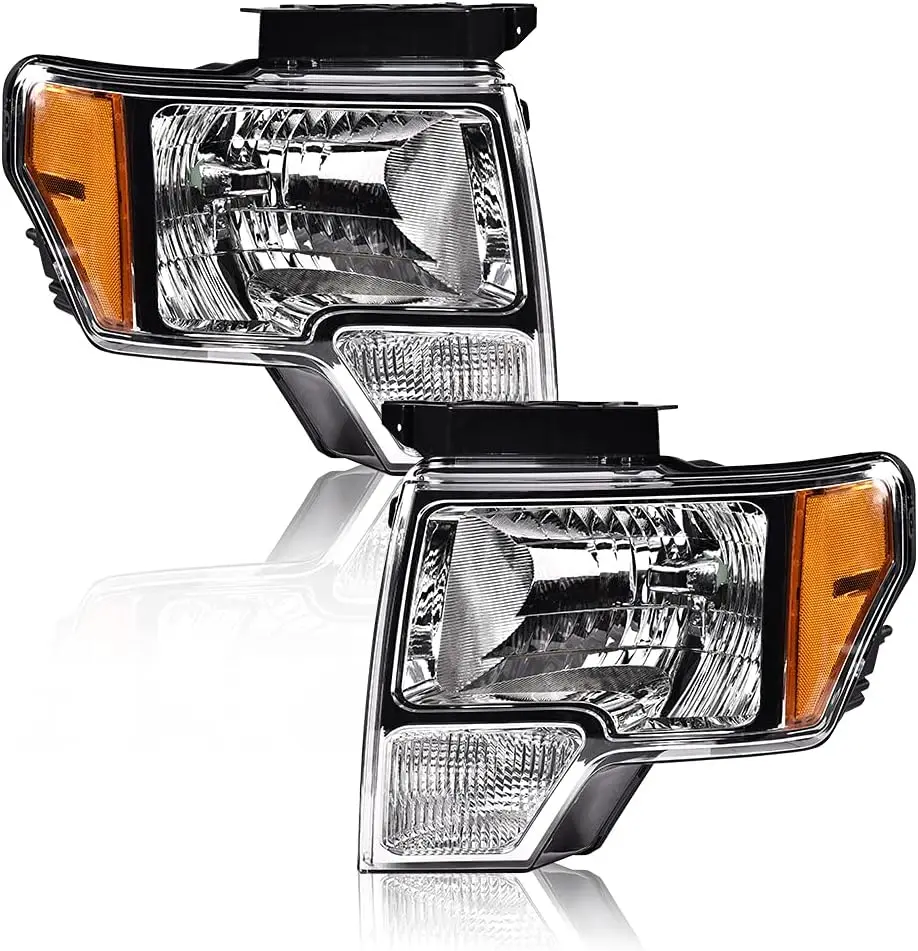 

Headlights Compatible with 2009 2010 2011 2012 2013 2014 Ford F150 Replacement Headlamps Pair Left+Right(Clear lens Chrome Housi