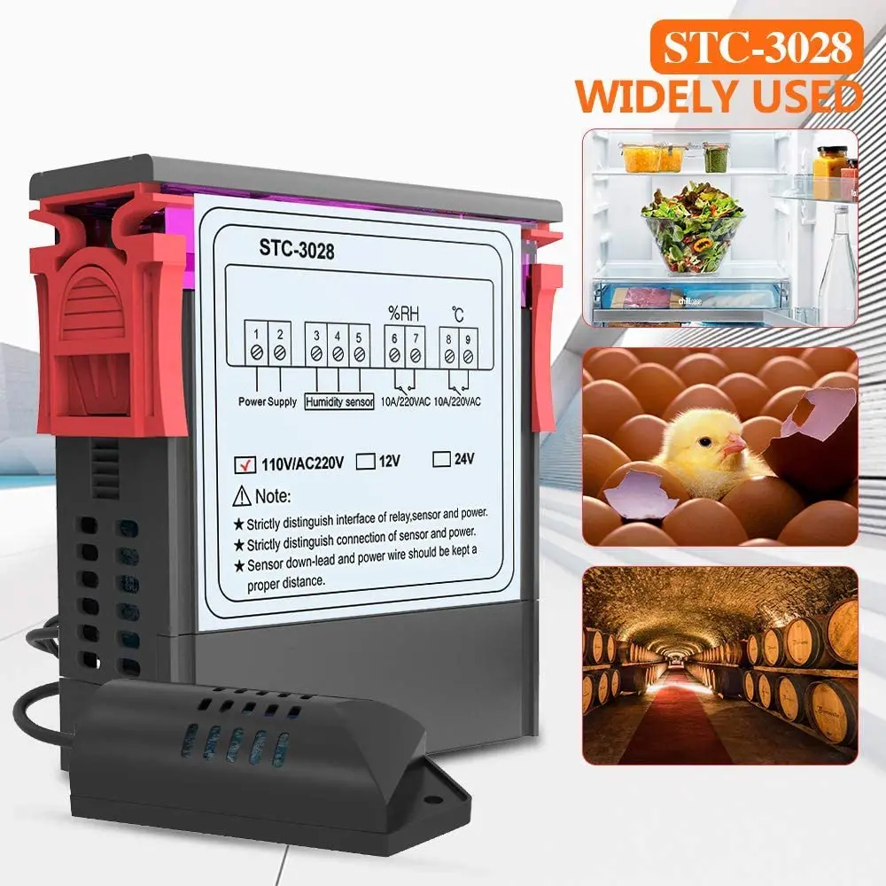 Imagem -06 - Termostato Digital Duplo para Controle de Temperatura e Umidade Termômetro e Higrômetro Controlador Incubadora ac 220v dc 12v 24v Stc3028