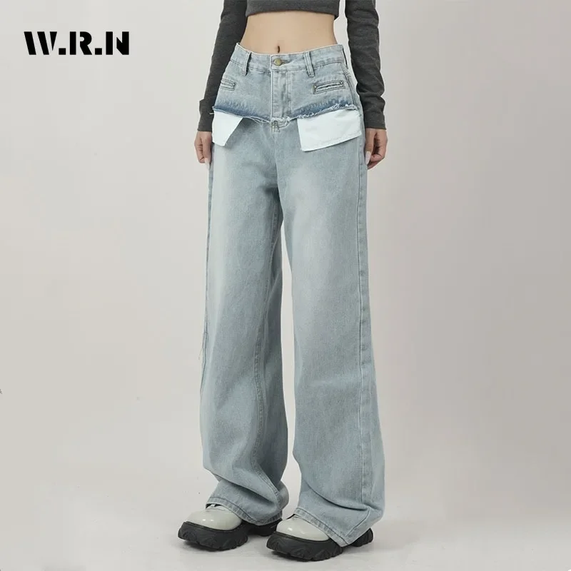 

Vintage Casual High Waist High Street Style Pants Korean Fashion Light Blue Jeans Women's Wide Leg Y2K Baggy Denim Trouser