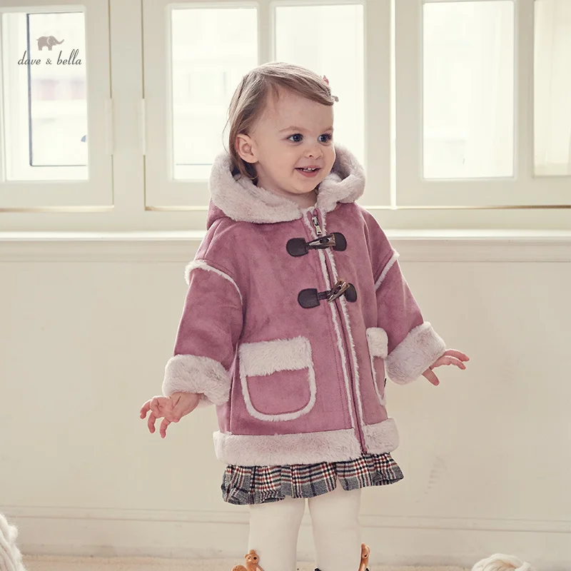 Dave Bella Children Girl's Hooded Coat 2023 Winter New Fashion Casual Tops Outerwear Outdoor Party Noble Classy Charm DB4235000