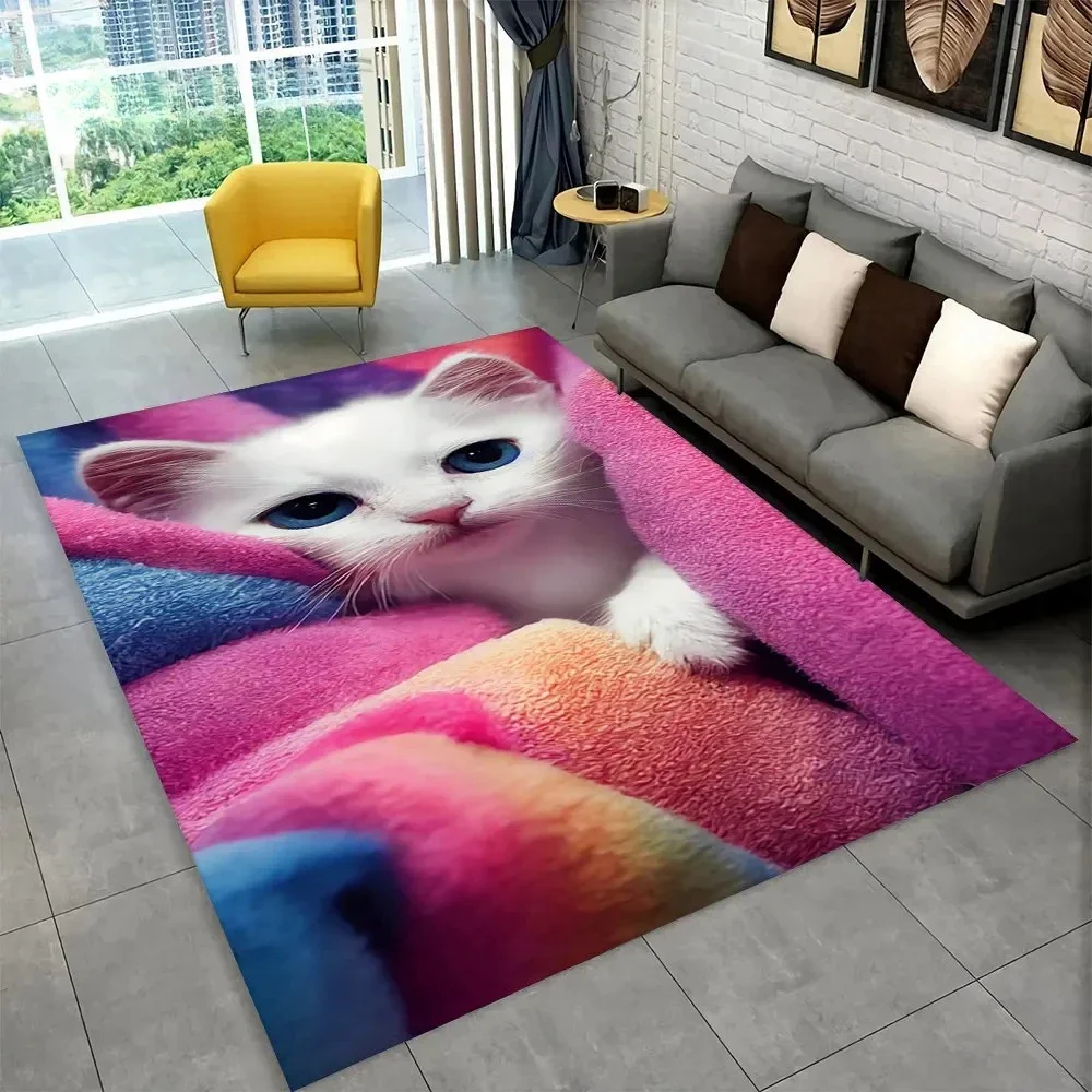 Cute Cat Carpet Anti-slip Area Rug Doormat Animal Series Home Decoration Square Carpet Kitchen Tatami Children's Room Decoration