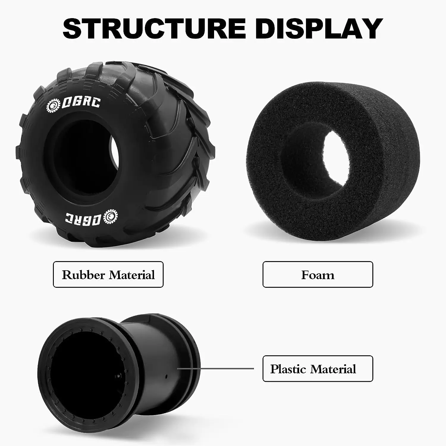 Esilun 1.0 RC Monster Truck Wheel Rim Tires Set for FCX24 SCX24 C10 JLU Deadbolt Gladiator Bronco 1/24 Crawler Car Accessories