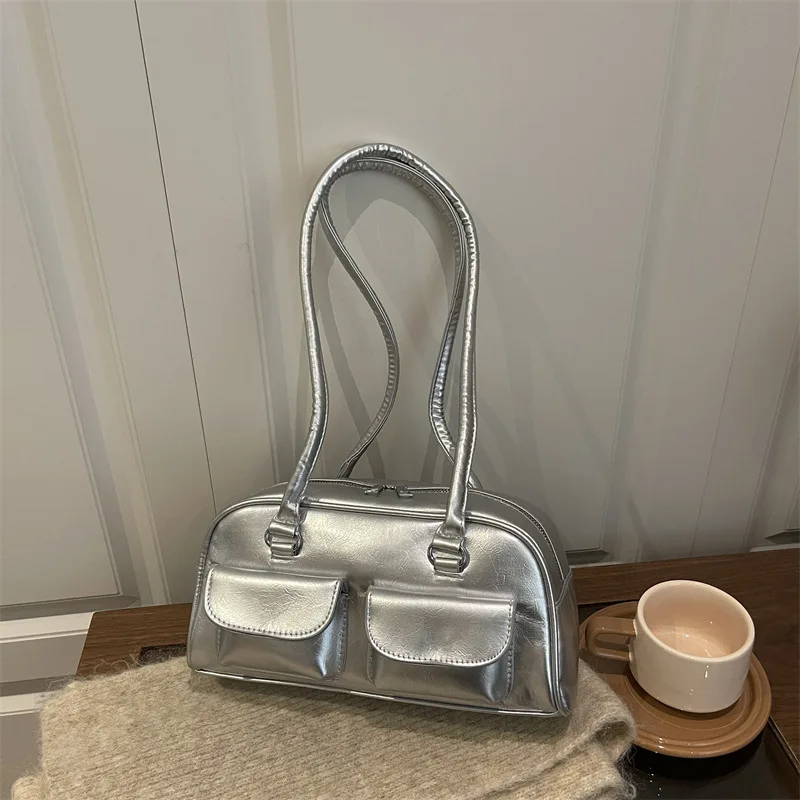 

Stylish Korean Small Shoulder Bag Women Handle Bags Multi Pocket Casual Commute Fashion Simple and Casual Texture Boston Bag