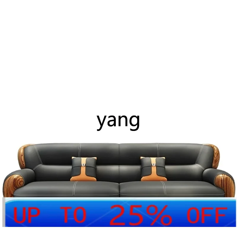 

LTT living room large apartment first layer yellow cowhide new solid wood combination