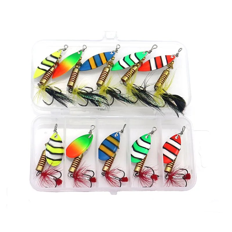 

10pcs/set Spinner Lure 5.7g 6.3g Metal Spoon Hard Lure Feather Treble Hook SpinneBait Fake Lure Fishing Tackle Pesca