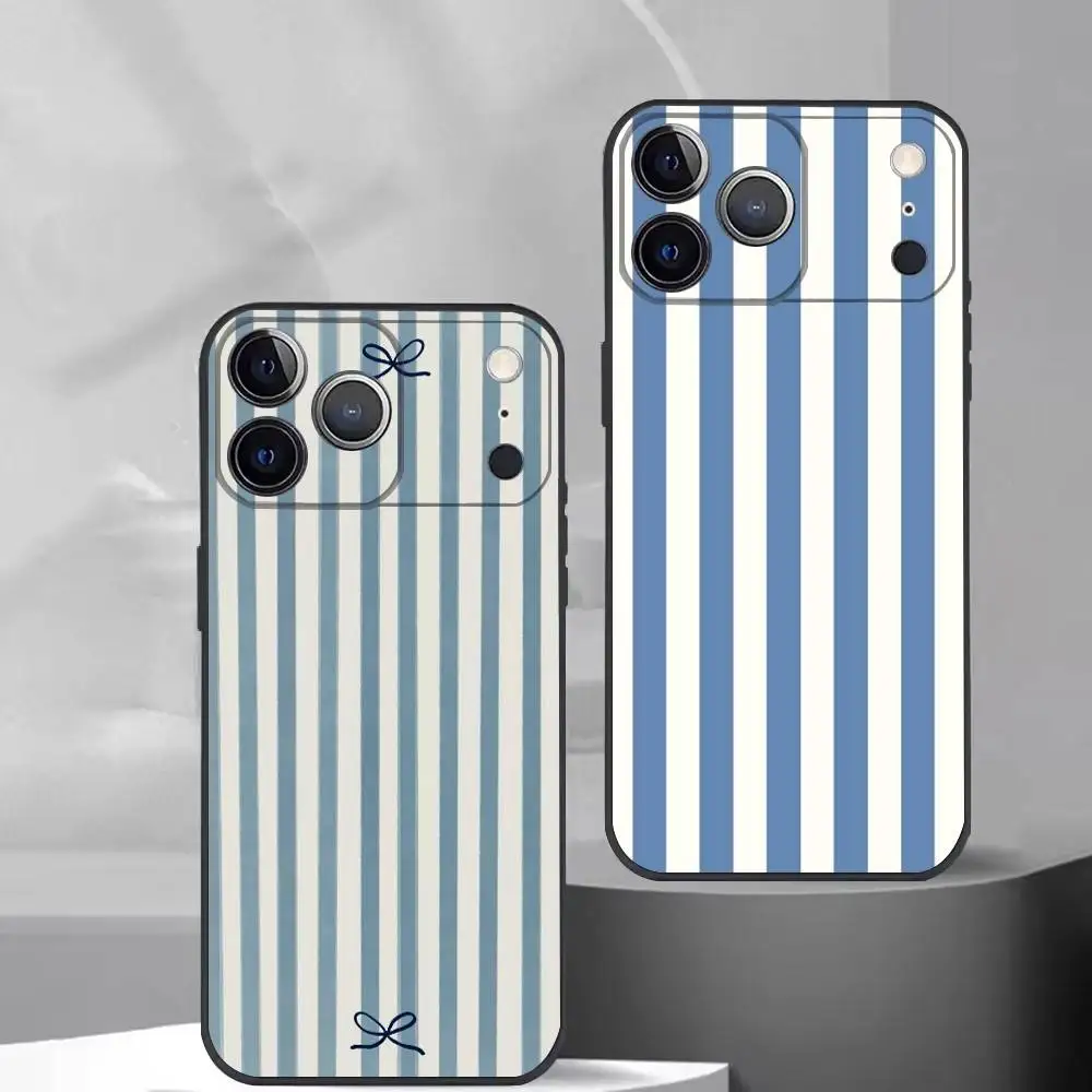 

L-light blue stripeds Phone Case Silicone Soft For IPhone 17 16 15 14 13 12 11 X XR Plus Pro Max Plus